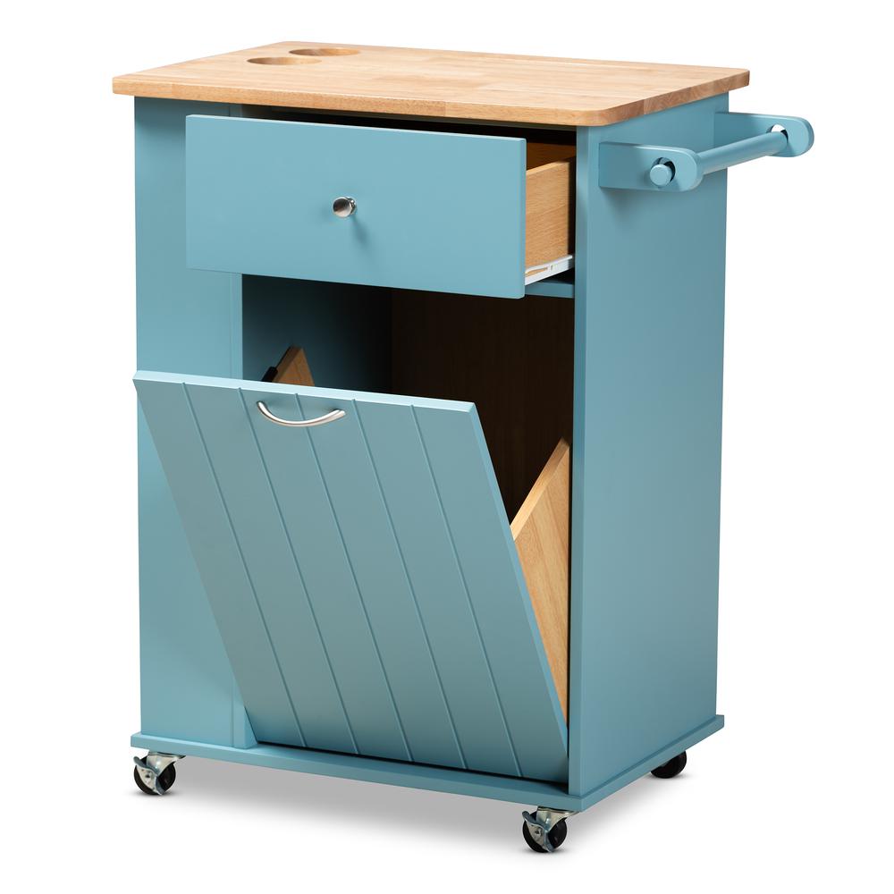 Liona Modern and Contemporary Sky Blue Finished Wood Kitchen Storage Cart. Picture 16
