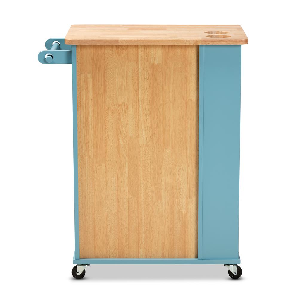 Liona Modern and Contemporary Sky Blue Finished Wood Kitchen Storage Cart. Picture 19