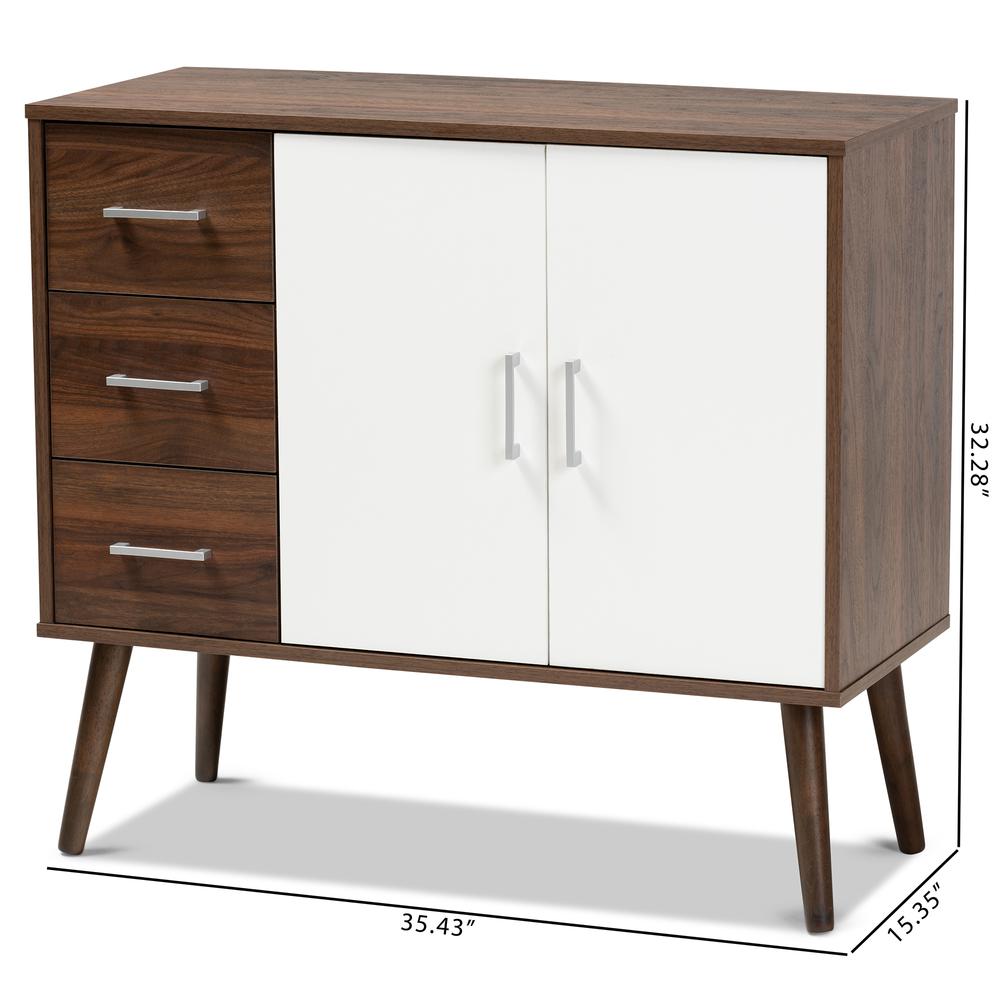 Two-Tone White and Walnut Brown Finished Wood 3-Drawer Sideboard Buffet. Picture 18