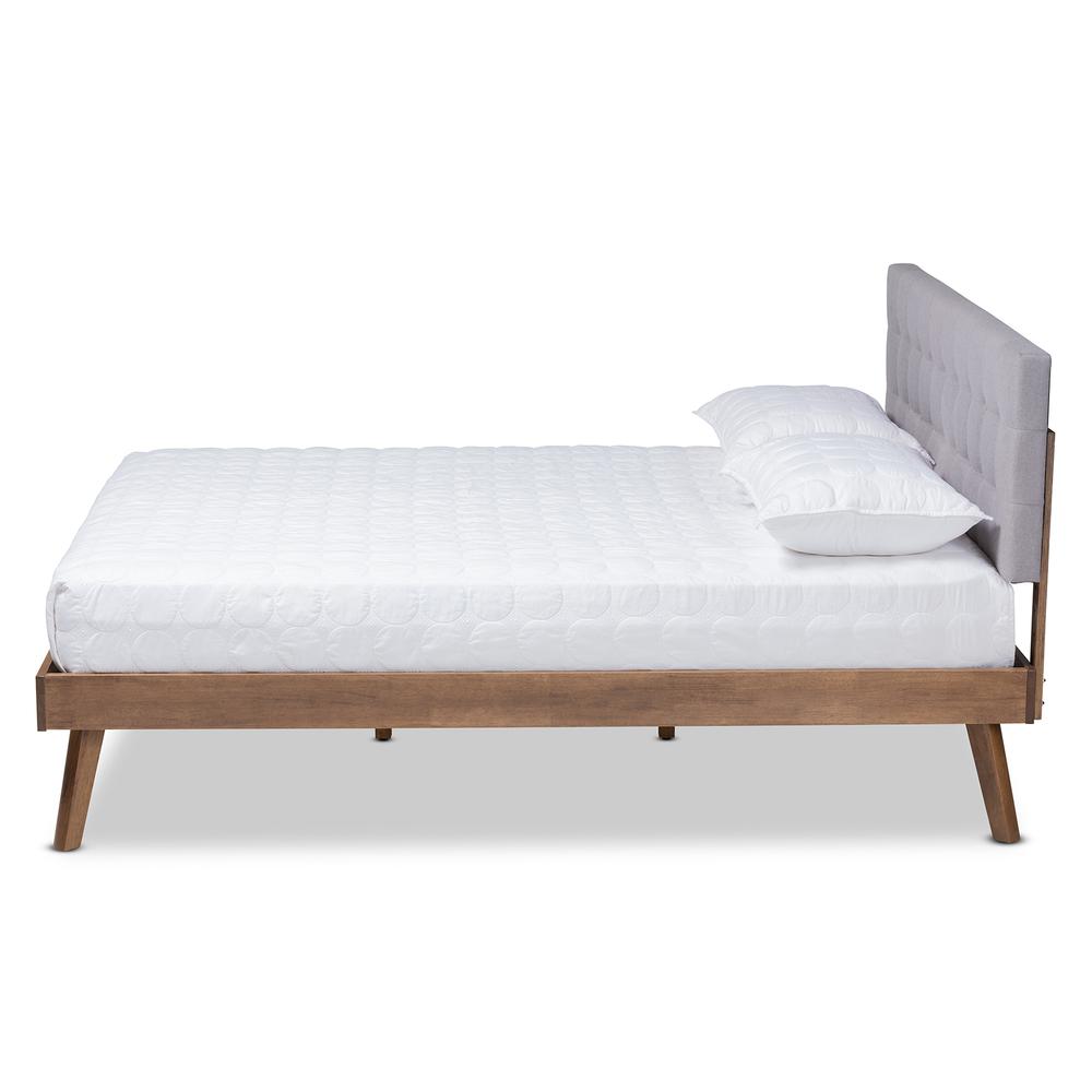 Baxton Studio Devan MidCentury Modern Light Grey Fabric Upholstered Walnut Brown Finished Wood Full Size Platform Bed. Picture 2