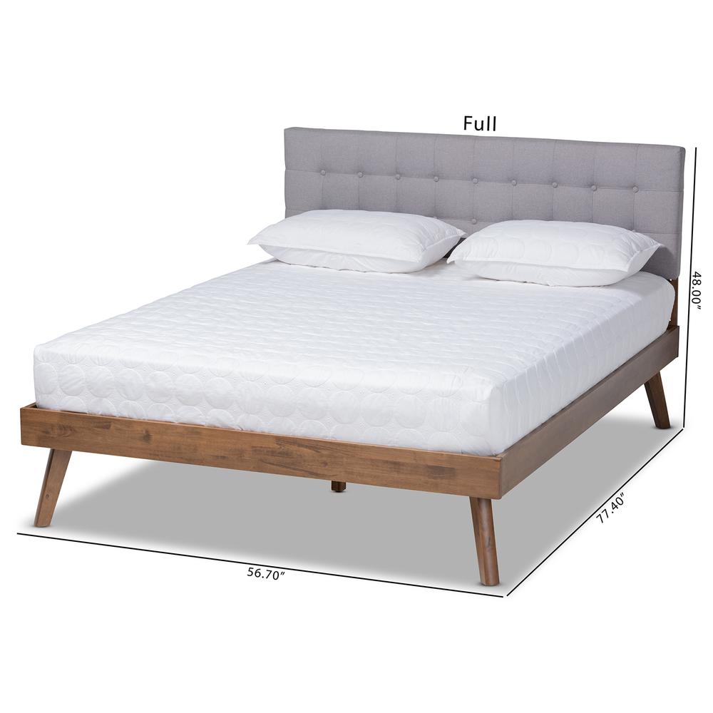Light Grey Fabric Upholstered Walnut Brown Finished Wood Full Size Platform Bed. Picture 18