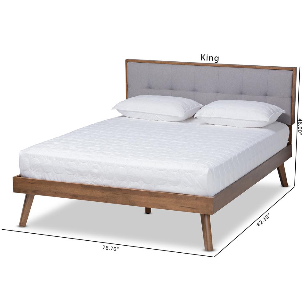 Light Grey Fabric Upholstered Walnut Brown Finished Wood Full Size Platform Bed. Picture 20