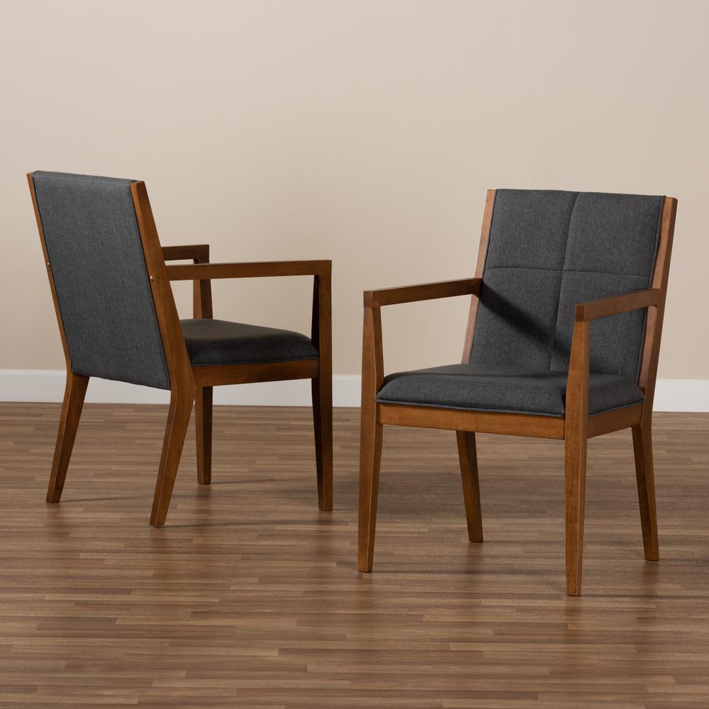 Baxton Studio Theresa Dark Grey and Walnut Effect 2-Piece Chair Set. Picture 17