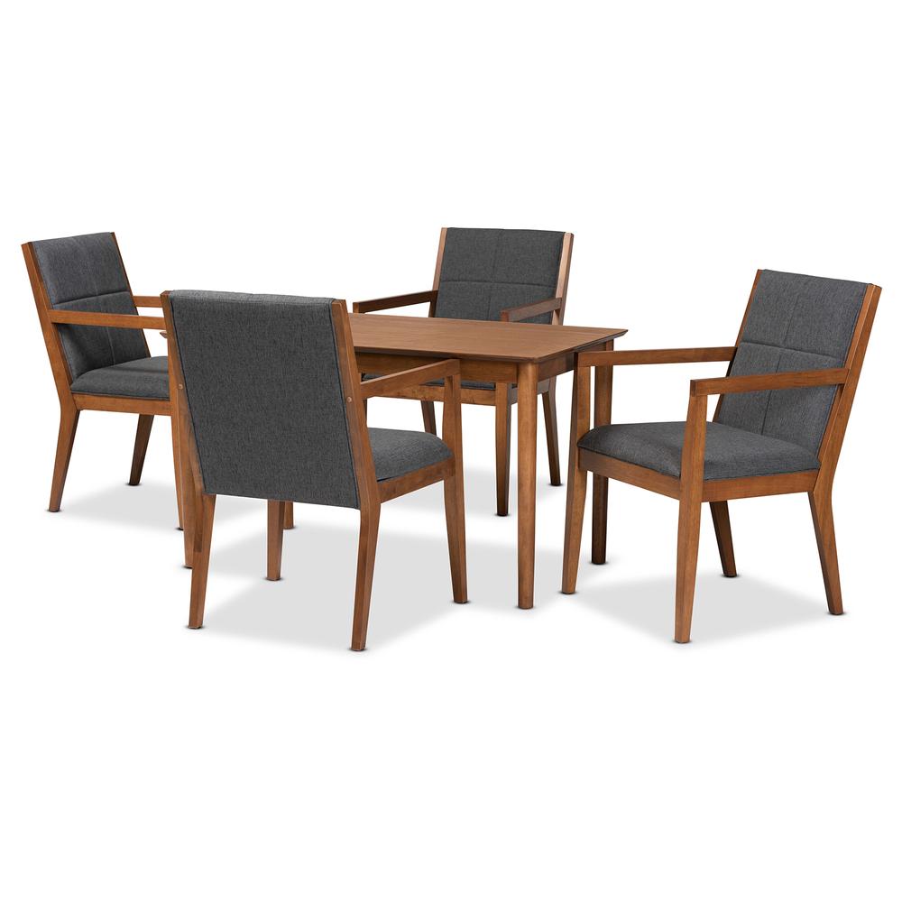 Dark Grey Fabric Upholstered and Walnut Brown Finished Wood 5-Piece Dining Set. Picture 11