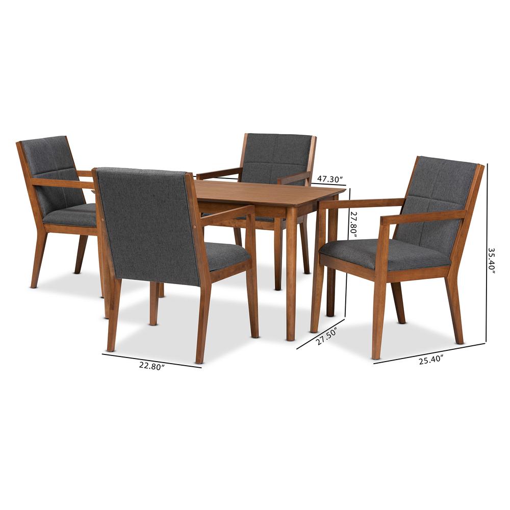Dark Grey Fabric Upholstered and Walnut Brown Finished Wood 5-Piece Dining Set. Picture 20