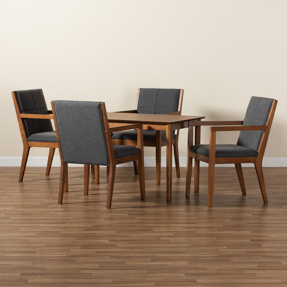 Dark Grey Fabric Upholstered and Walnut Brown Finished Wood 5-Piece Dining Set. Picture 19