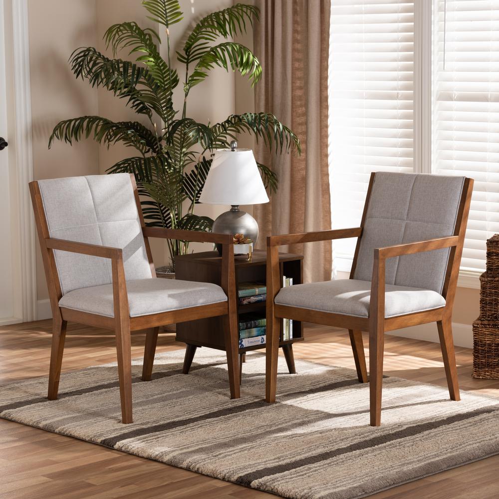 Baxton Studio Theresa Greige and Walnut Effect 2-Piece Chair Set. Picture 15