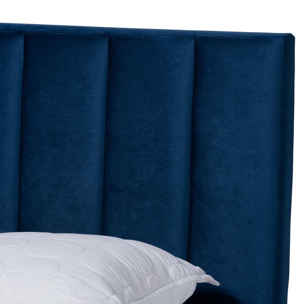 Baxton Studio Clare Glam and Luxe Navy Blue Velvet Fabric Upholstered Queen Size Panel Bed with Channel Tufted Headboard. Picture 4