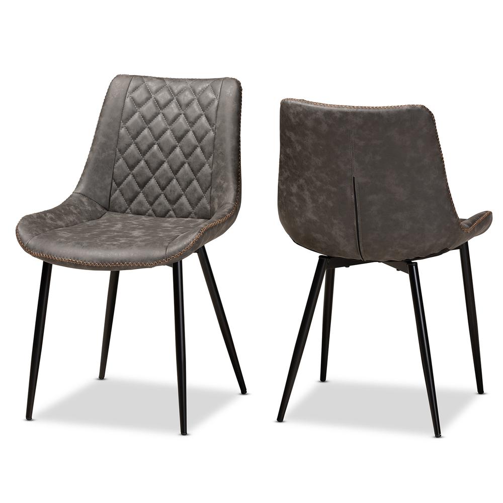 Baxton Studio Loire Modern and Contemporary Grey and Brown Faux Leather Upholstered Black Finished 2-Piece Dining Chair Set. Picture 10