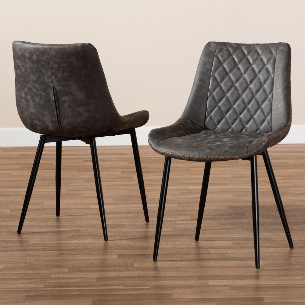 Baxton Studio Loire Modern and Contemporary Grey and Brown Faux Leather Upholstered Black Finished 2-Piece Dining Chair Set. Picture 16