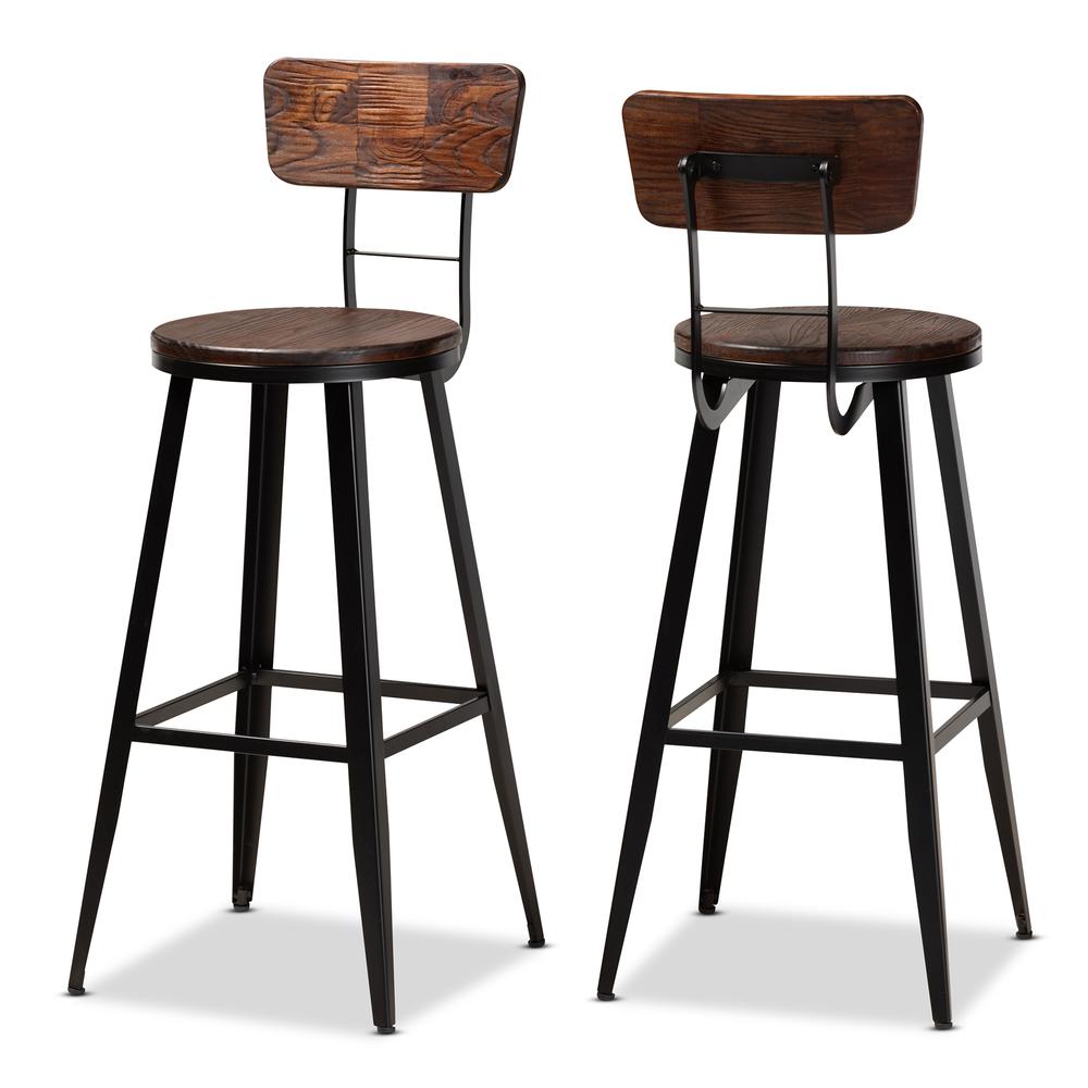 Baxton Studio Kenna Vintage Rustic Industrial Wood and Black Metal Finished 2-Piece Metal Bar Stool Set. Picture 9