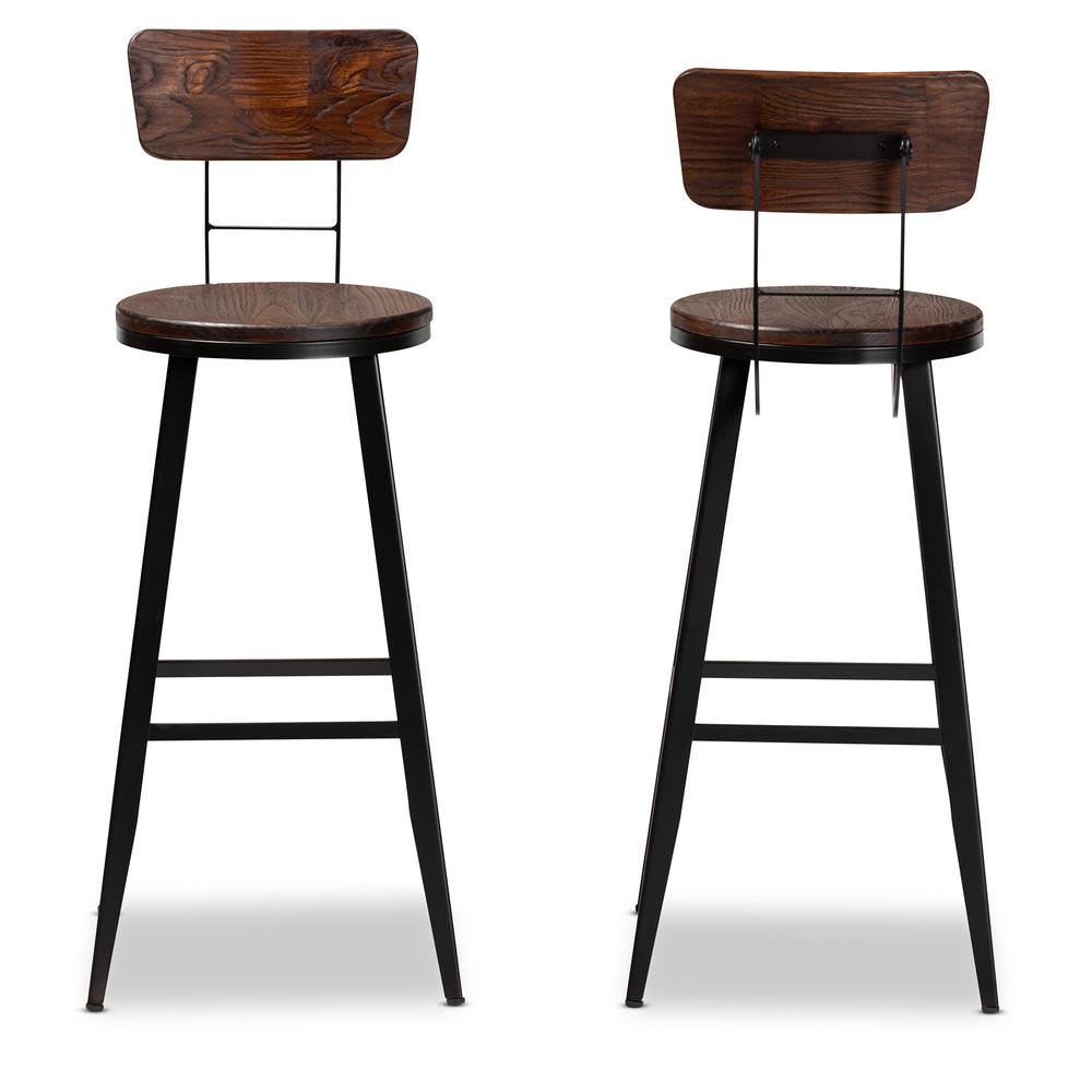 Baxton Studio Kenna Vintage Rustic Industrial Wood and Black Metal Finished 2-Piece Metal Bar Stool Set. Picture 10