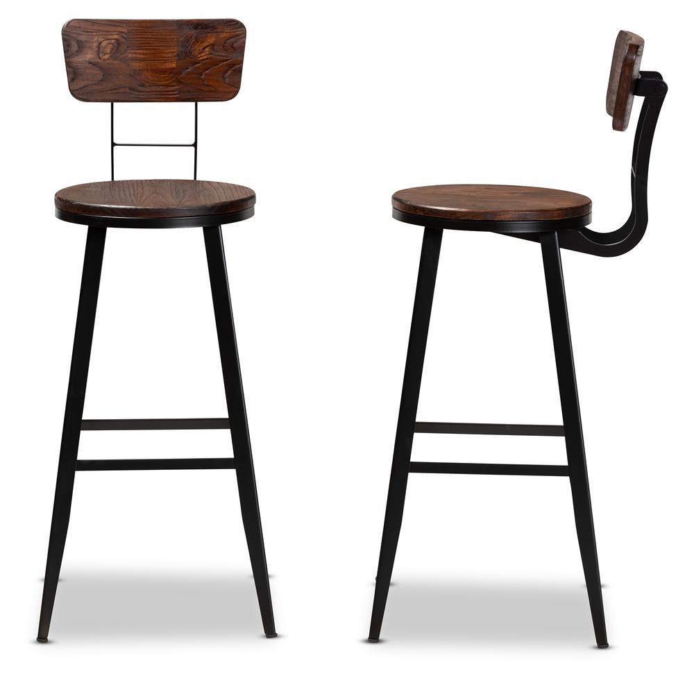 Baxton Studio Kenna Vintage Rustic Industrial Wood and Black Metal Finished 2-Piece Metal Bar Stool Set. Picture 11