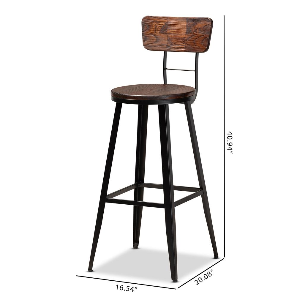 Baxton Studio Kenna Vintage Rustic Industrial Wood and Black Metal Finished 2-Piece Metal Bar Stool Set. Picture 15