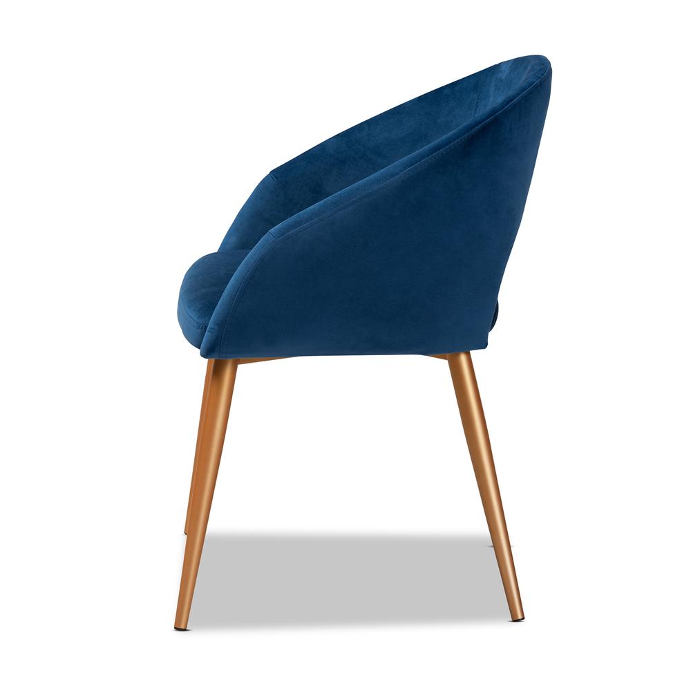 Baxton Studio Vianne Glam and Luxe Navy Blue Velvet Fabric Upholstered Gold Finished Metal Dining Chair. Picture 9