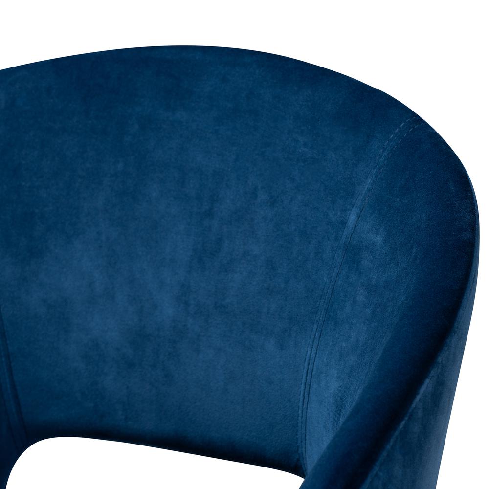 Luxe Navy Blue Velvet Fabric Upholstered Gold Finished Metal Dining Chair. Picture 11