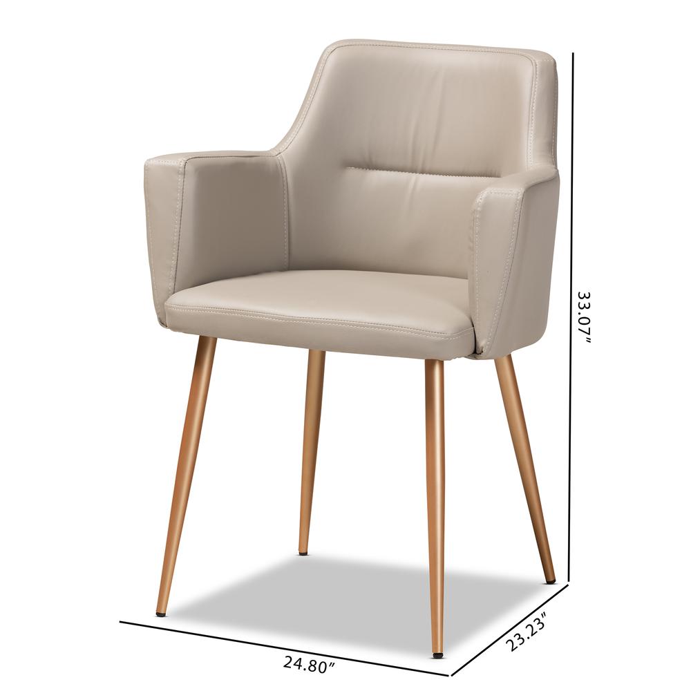 Martine Glam and Luxe Greyish Beige Faux Leather and Gold Metal Dining Chair. Picture 18