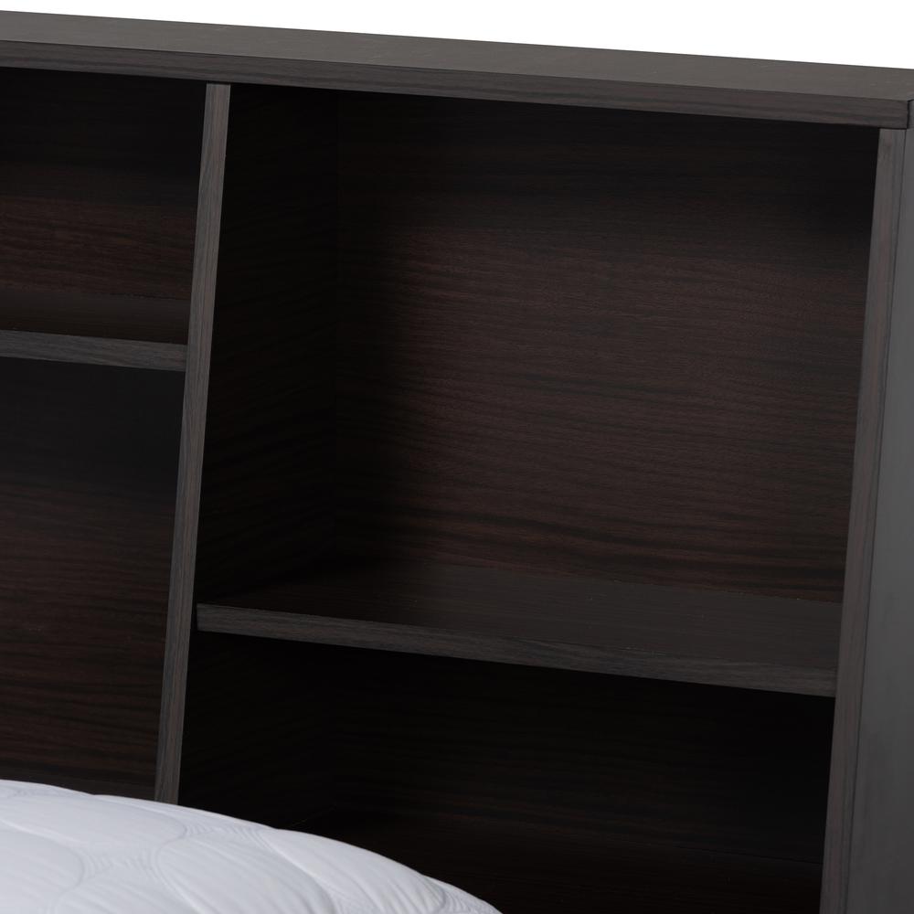 Dark Brown Finished Wood Queen Size Platform Storage Bed with Shelves. Picture 11