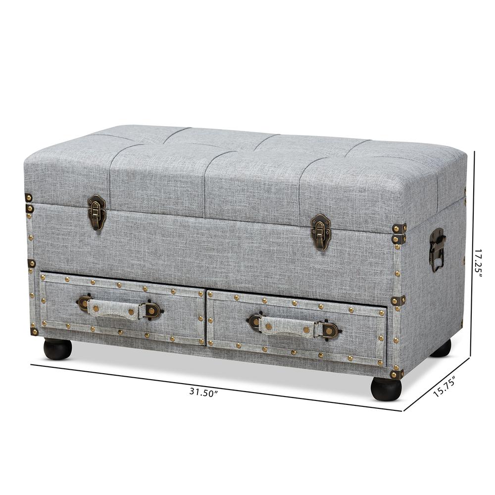 Flynn Modern Transitional Grey Fabric Upholstered 2-Drawer Storage Trunk Ottoman. Picture 24