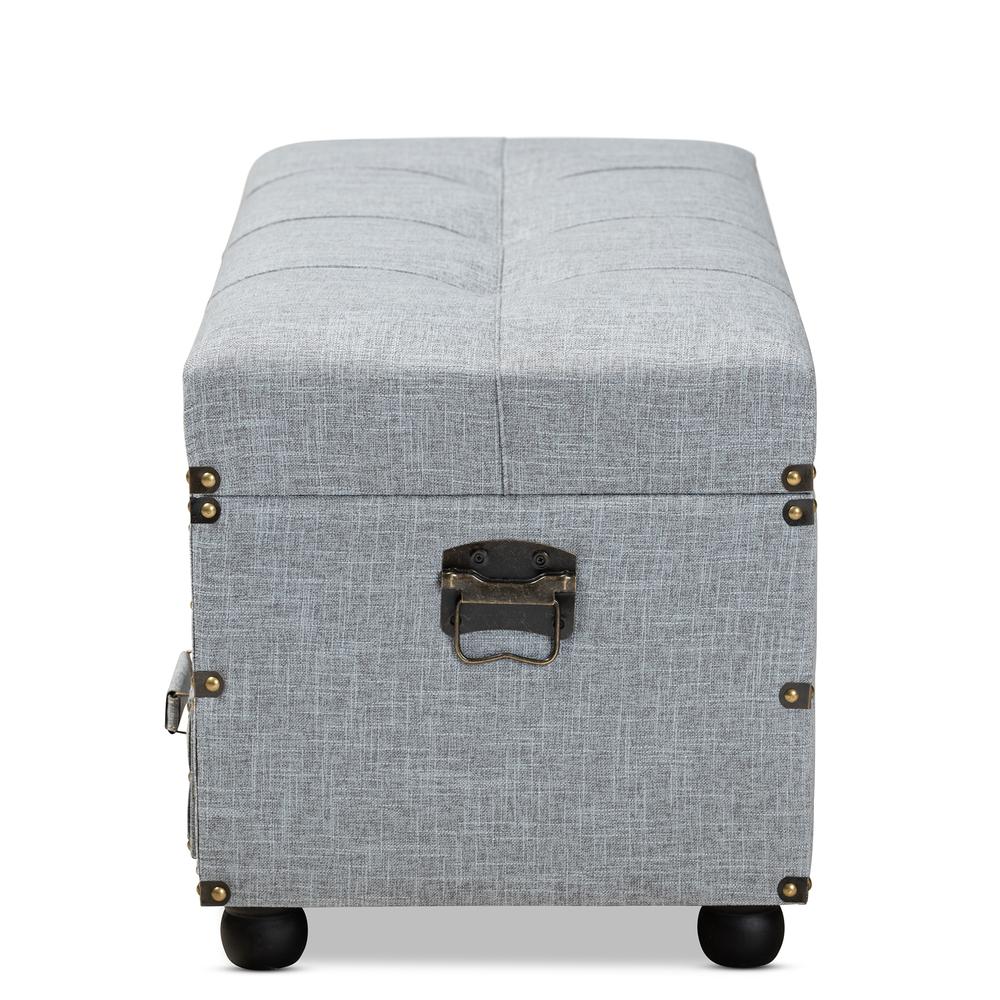 Flynn Modern Transitional Grey Fabric Upholstered 2-Drawer Storage Trunk Ottoman. Picture 16