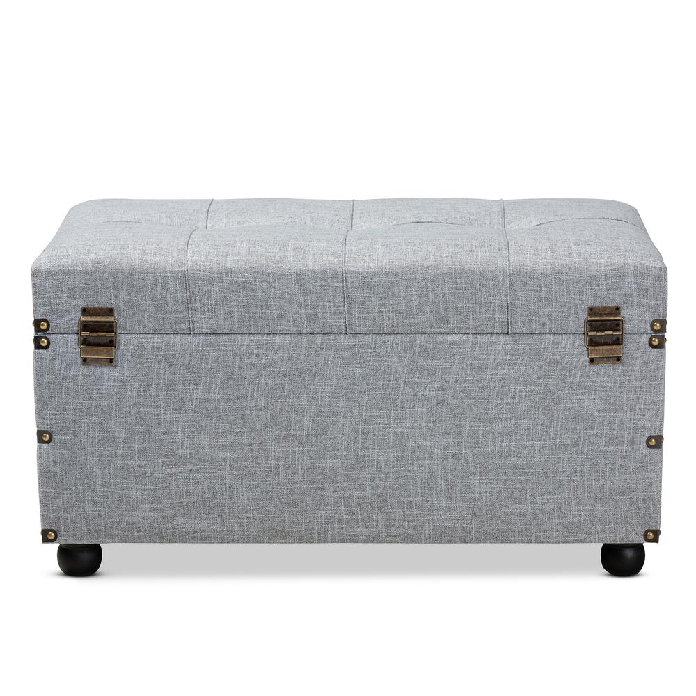 Flynn Modern Transitional Grey Fabric Upholstered 2-Drawer Storage Trunk Ottoman. Picture 17