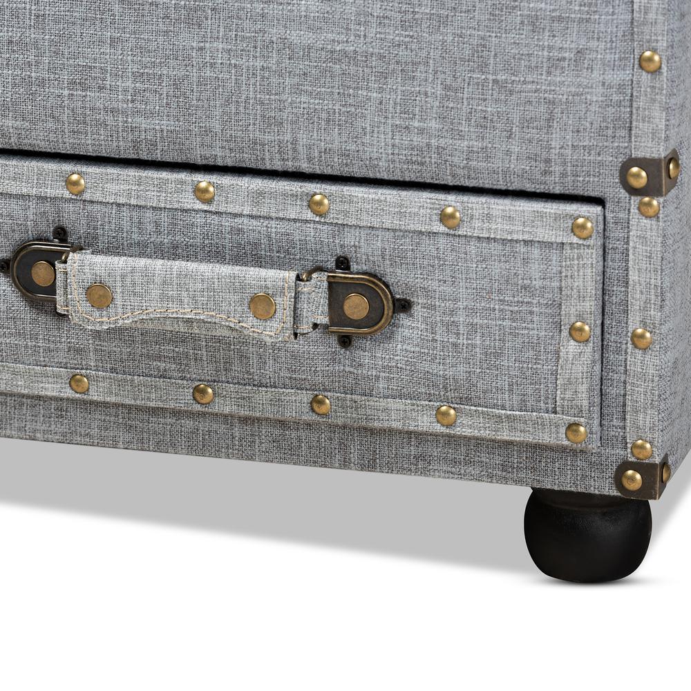 Flynn Modern Transitional Grey Fabric Upholstered 2-Drawer Storage Trunk Ottoman. Picture 20