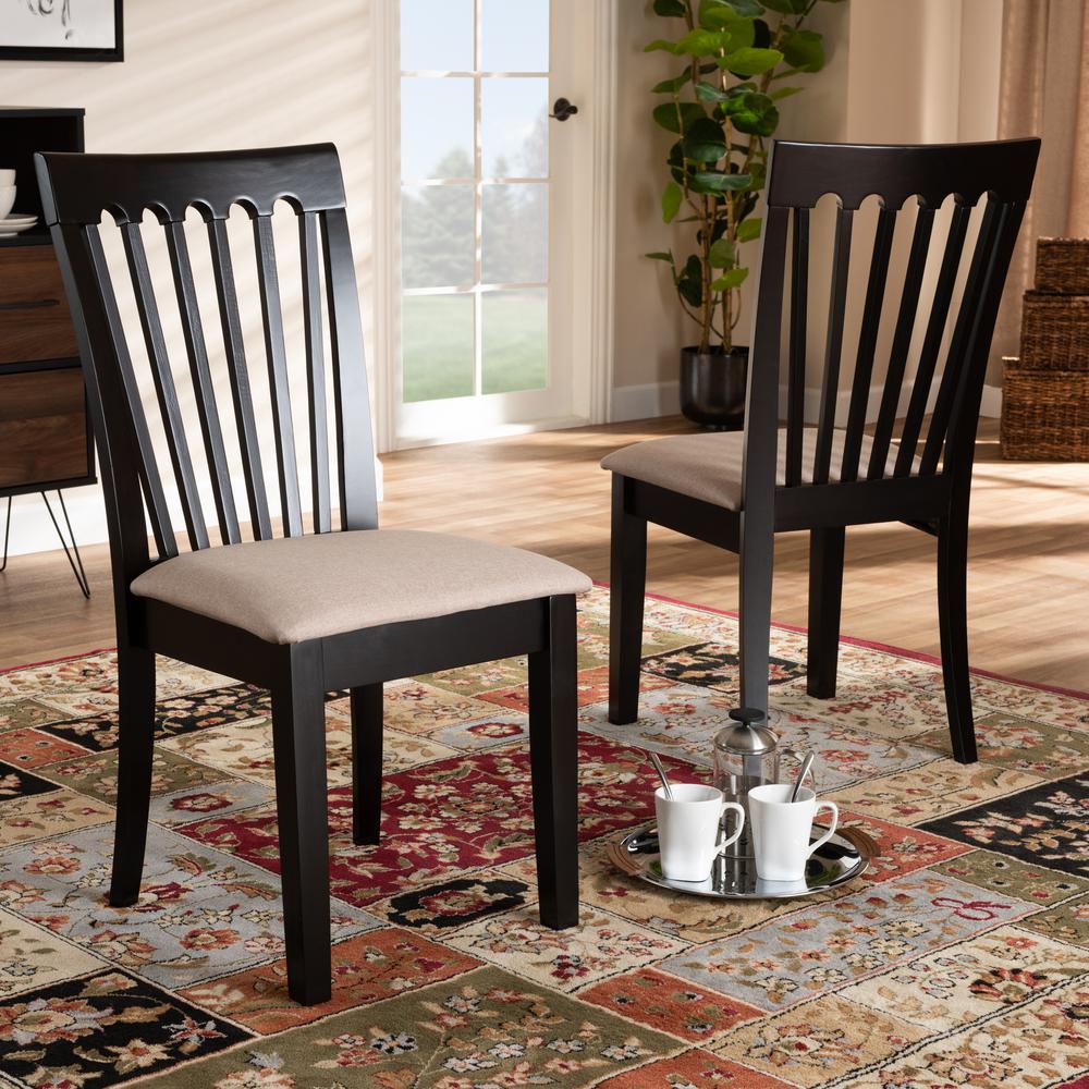Fabric Upholstered Espresso Brown Finished 2-Piece Wood Dining Chair Set Set. Picture 14