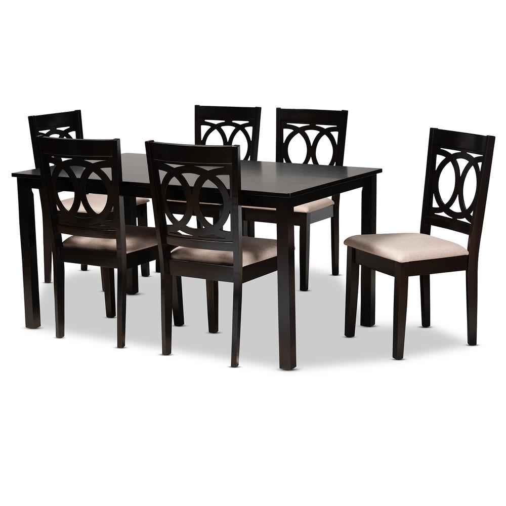Sand Fabric Upholstered Espresso Brown Finished Wood 7-Piece Dining Set. Picture 8