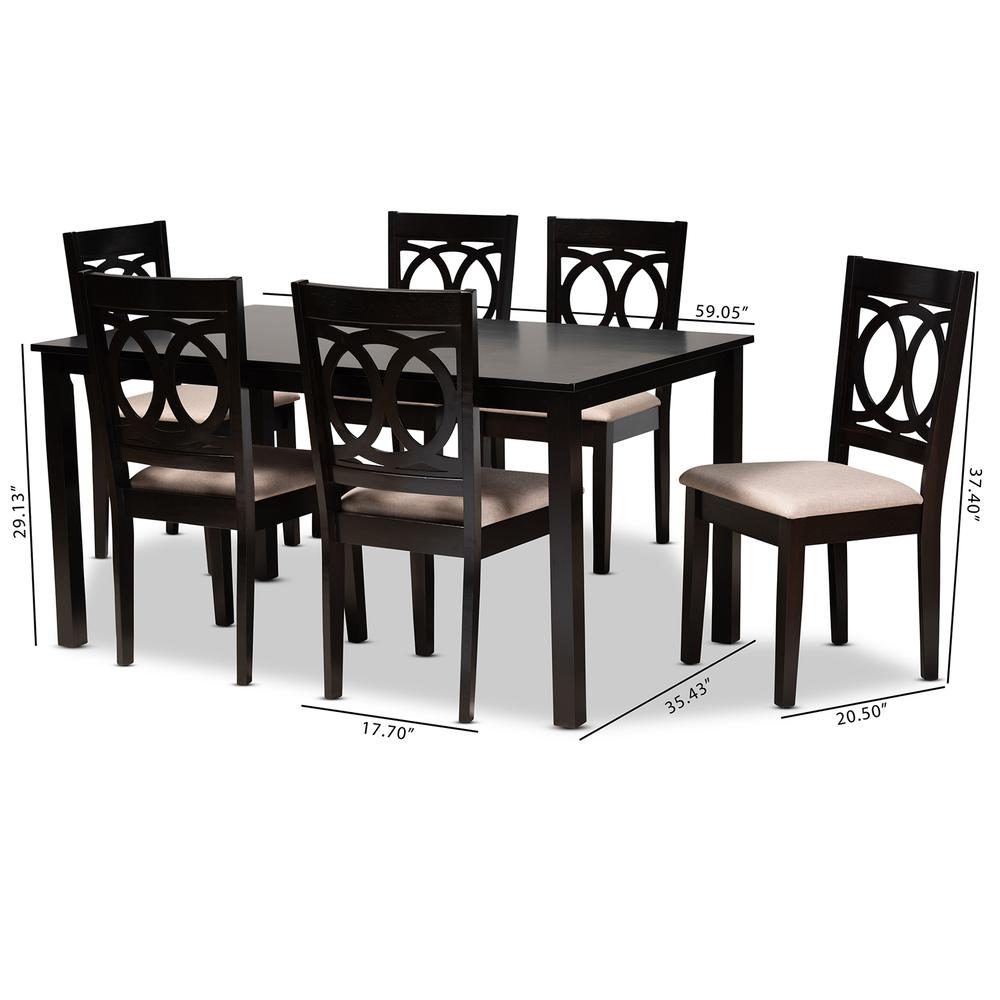 Sand Fabric Upholstered Espresso Brown Finished Wood 7-Piece Dining Set. Picture 14