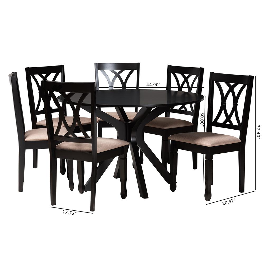 Maya Modern Beige Fabric and Espresso Brown Finished Wood 7-Piece Dining Set. Picture 20