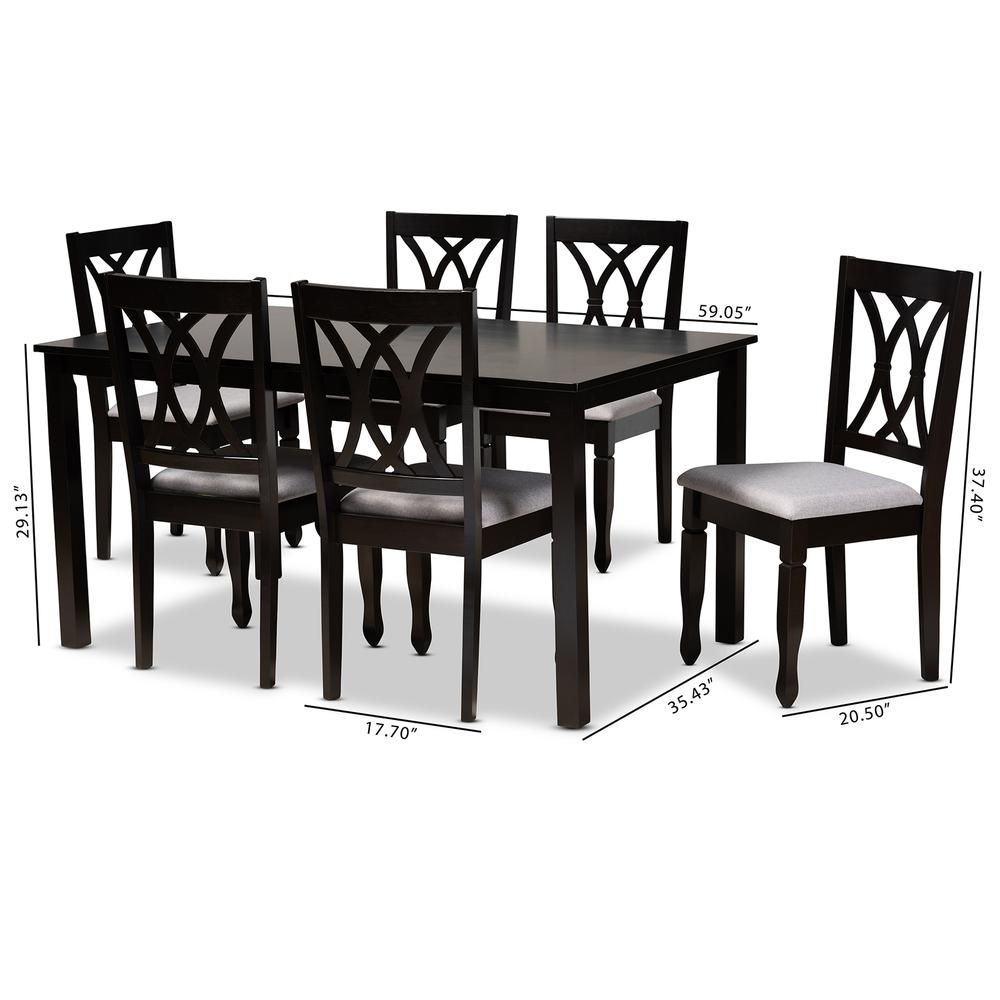 Grey Fabric Upholstered Espresso Brown Finished Wood 7-Piece Dining Set. Picture 16