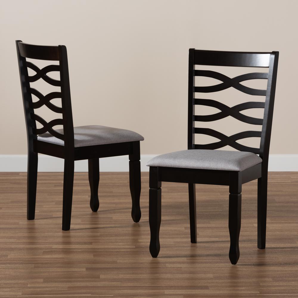 Grey Fabric Upholstered Espresso Brown Finished Wood 2-Piece Dining Chair Set. Picture 15