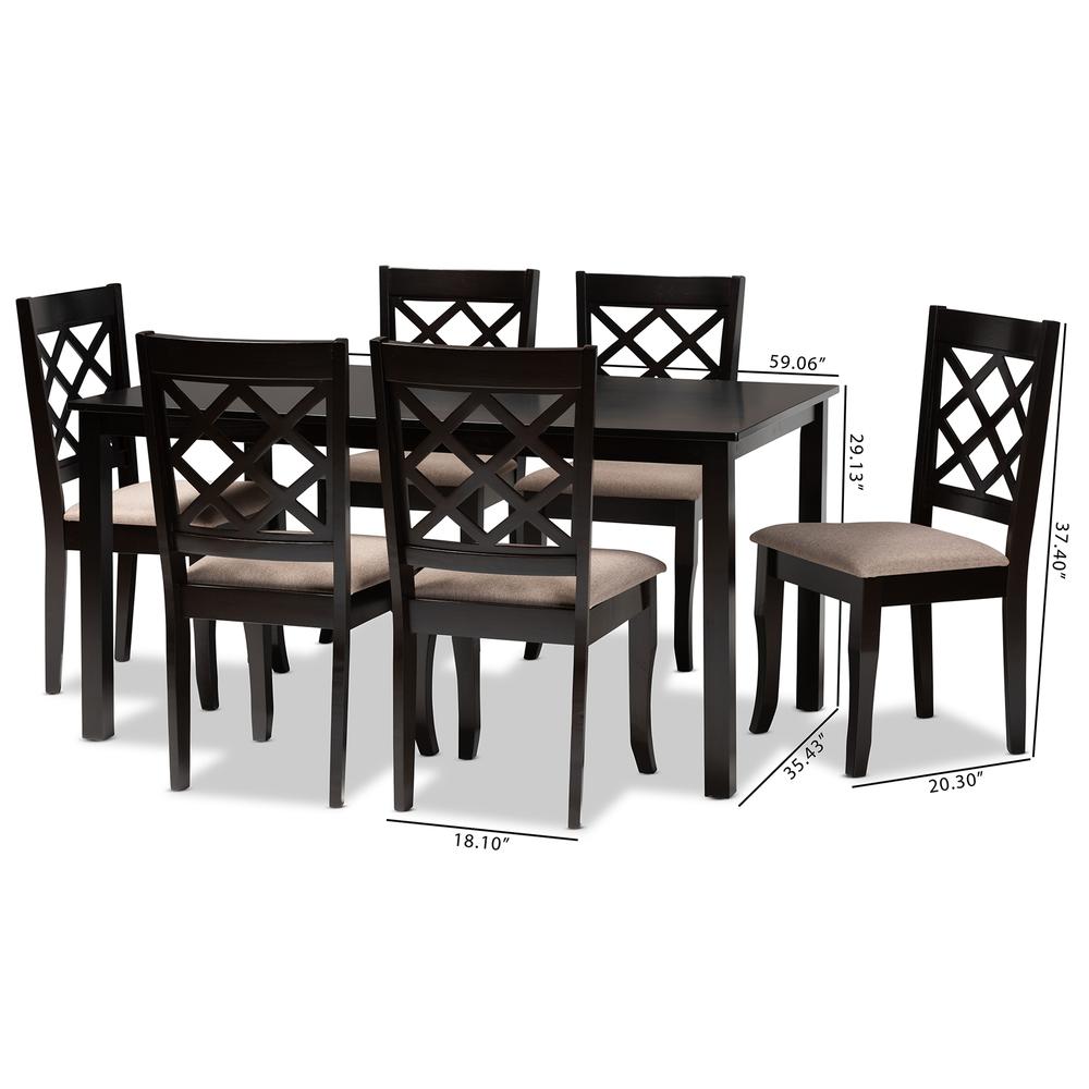 Sand Fabric Upholstered Dark Brown Finished 7-Piece Wood Dining Set. Picture 18