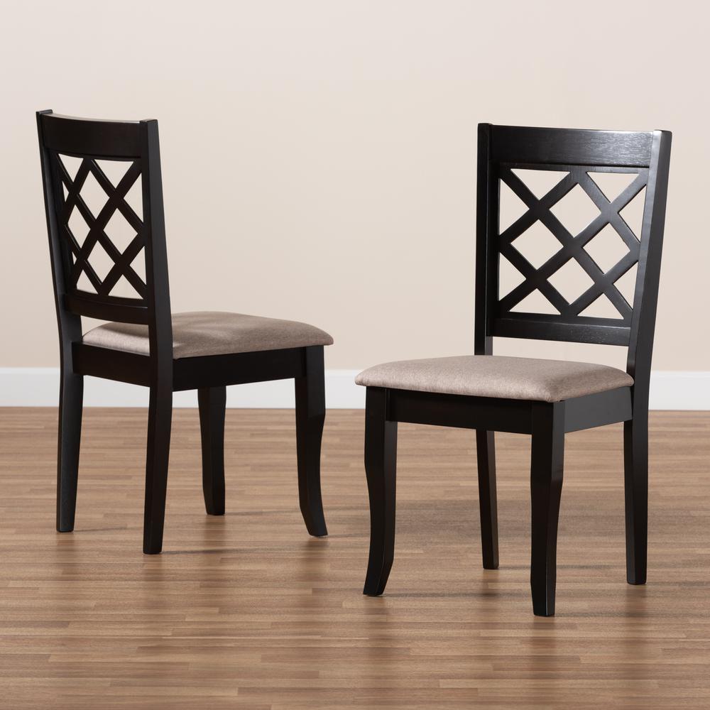 Sand Fabric Upholstered Dark Brown Finished 2-Piece Wood Dining Chair Set. Picture 15