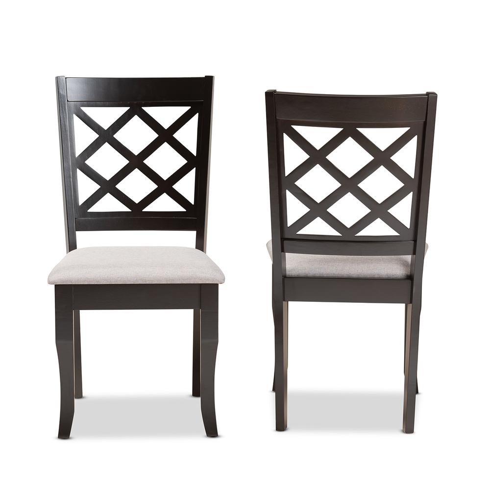 Grey Fabric Upholstered and Dark Brown Finished Wood 2-Piece Dining Chair Set. Picture 10