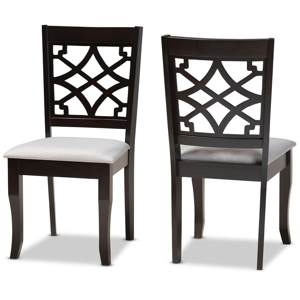 Grey Fabric Upholstered and Dark Brown Finished Wood 2-Piece Dining Chair Set. Picture 9