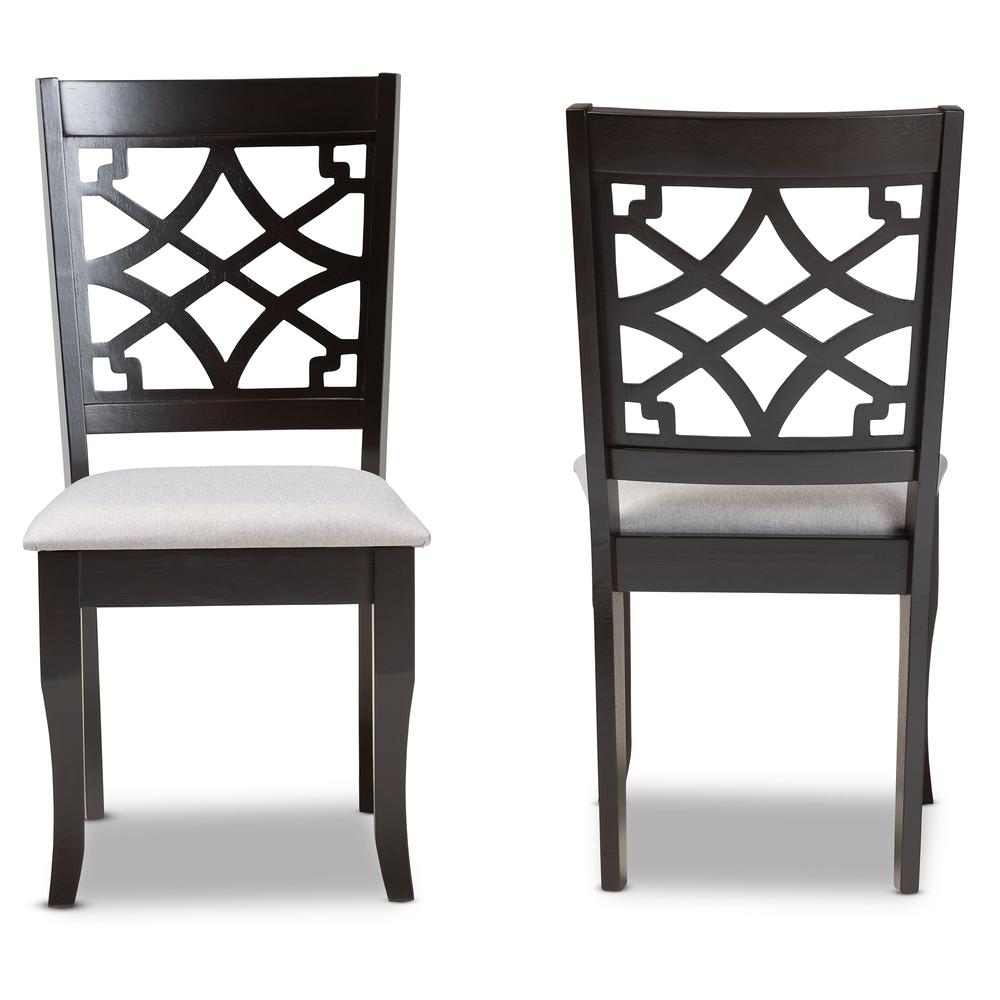 Grey Fabric Upholstered and Dark Brown Finished Wood 2-Piece Dining Chair Set. Picture 10