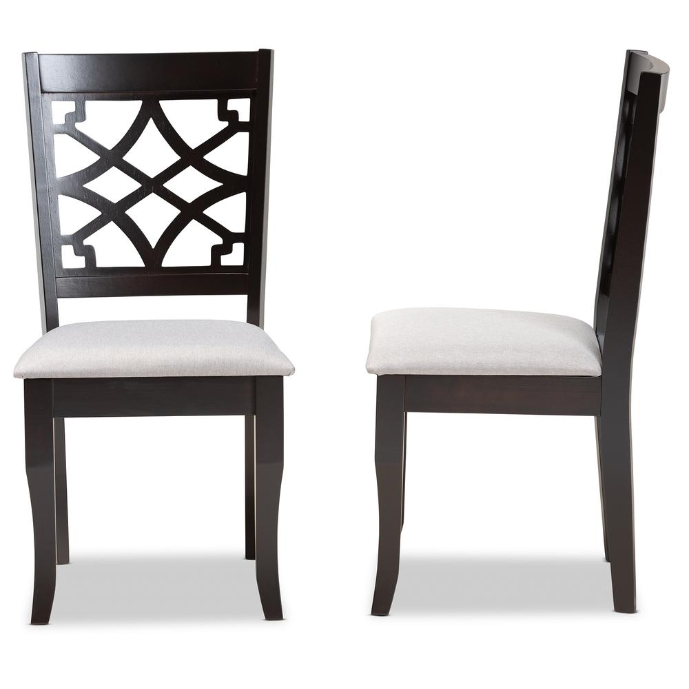 Grey Fabric Upholstered and Dark Brown Finished Wood 2-Piece Dining Chair Set. Picture 11