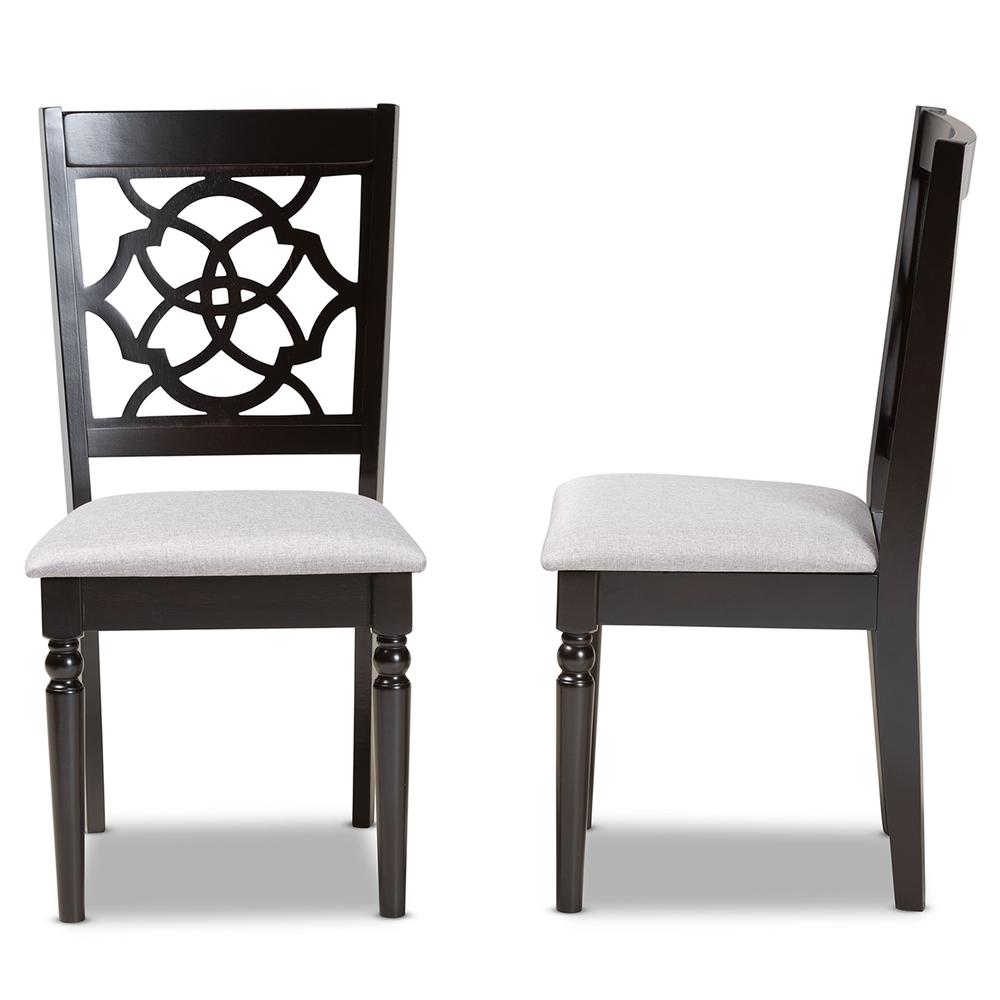 Grey Fabric Upholstered and Dark Brown Finished Wood 2-Piece Dining Chair Set. Picture 11