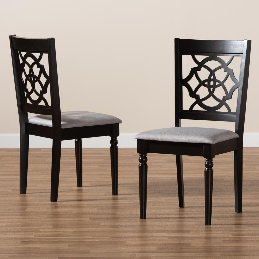 Grey Fabric Upholstered and Dark Brown Finished Wood 2-Piece Dining Chair Set. Picture 15