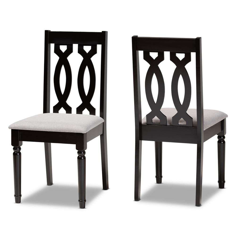 Grey Fabric Upholstered and Dark Brown Finished Wood 2-Piece Dining Chair Set. Picture 9