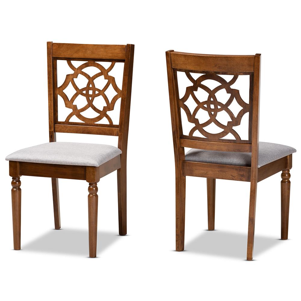 Grey Fabric Upholstered and Walnut Brown Finished Wood 2-Piece Dining Chair Set. Picture 9