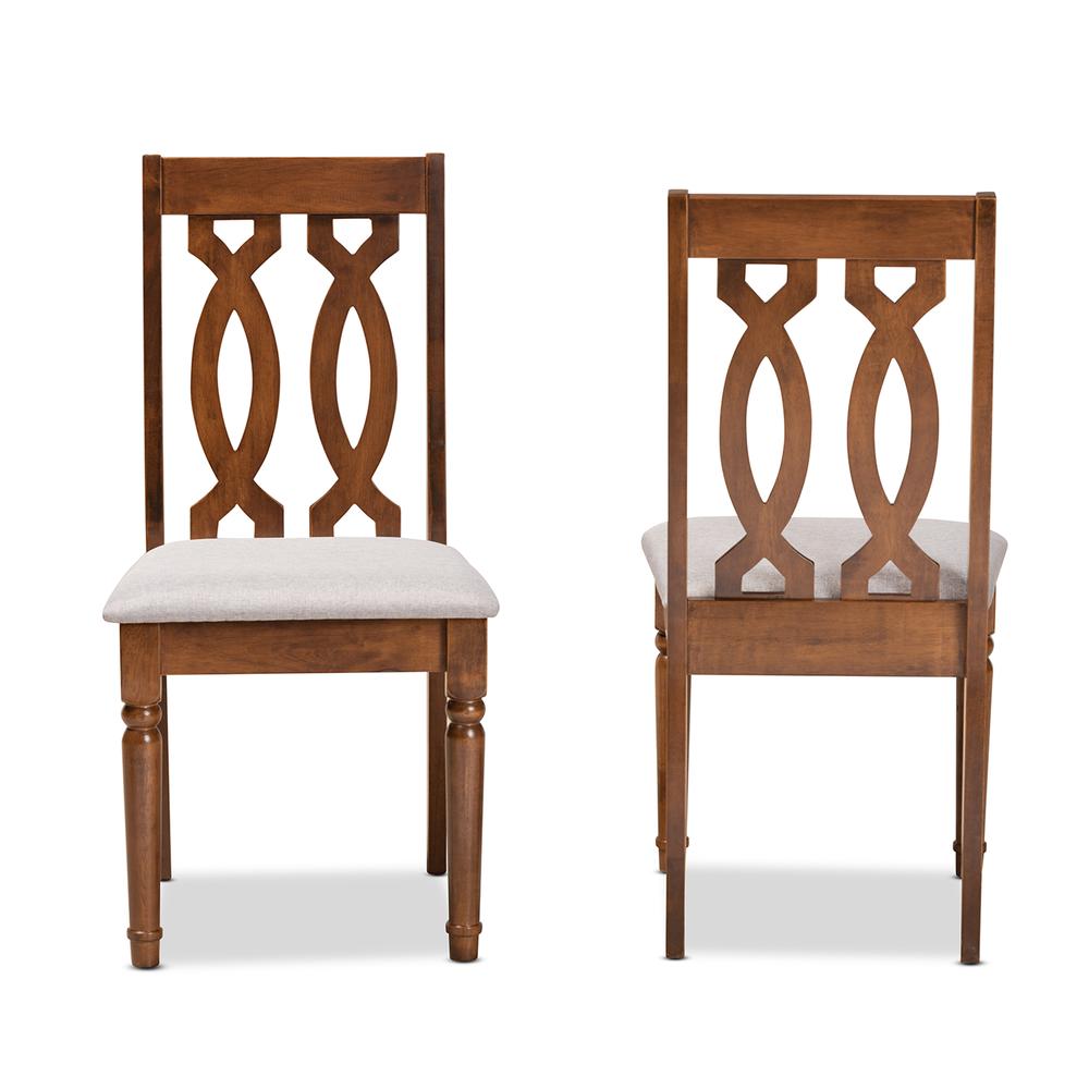 Grey Fabric Upholstered and Walnut Brown Finished Wood 2-Piece Dining Chair Set. Picture 10