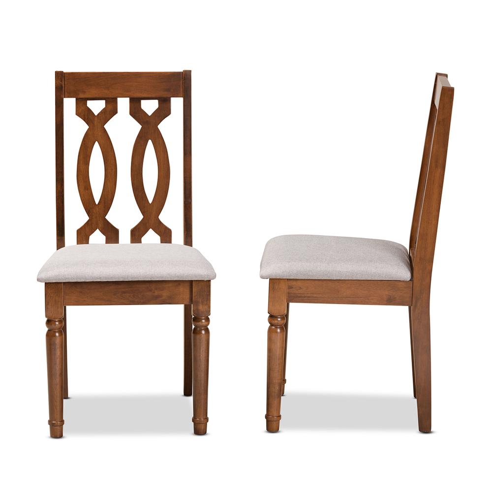Grey Fabric Upholstered and Walnut Brown Finished Wood 2-Piece Dining Chair Set. Picture 11