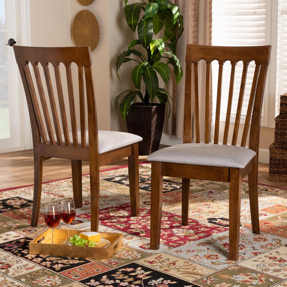 Grey Fabric Upholstered Walnut Brown Finished Wood 2-Piece Dining Chair Set. Picture 14