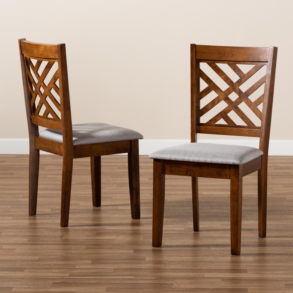 Grey Fabric Upholstered and Walnut Brown Finished Wood 2-Piece Dining Chair Set. Picture 15