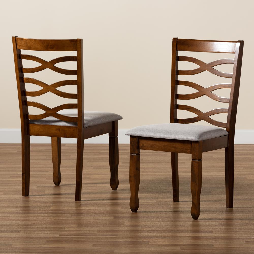 Grey Fabric Upholstered and Walnut Brown Finished Wood 2-Piece Dining Chair Set. Picture 15