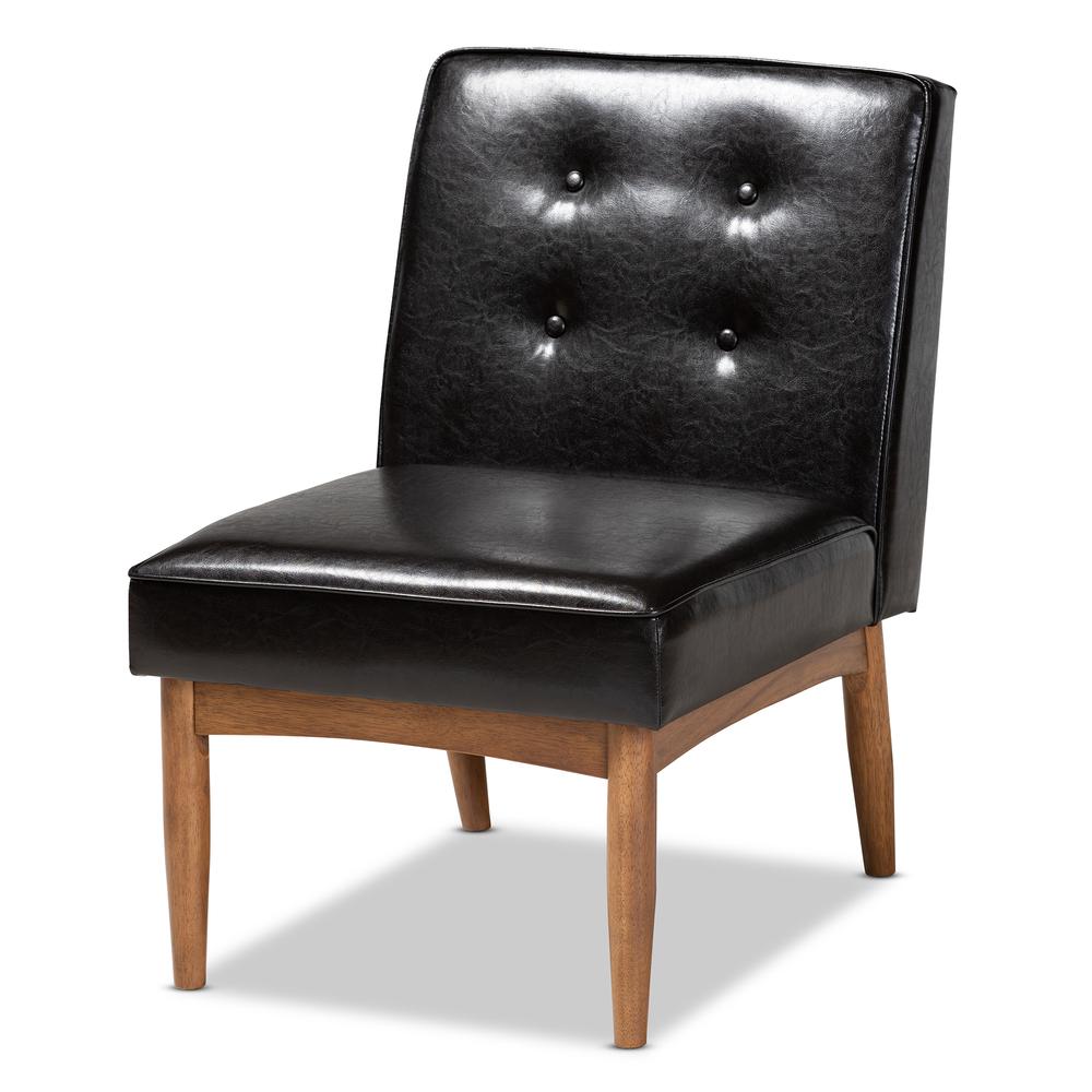Arvid Mid-Century Modern Dark Brown Faux Leather Upholstered Wood Dining Chair. Picture 10