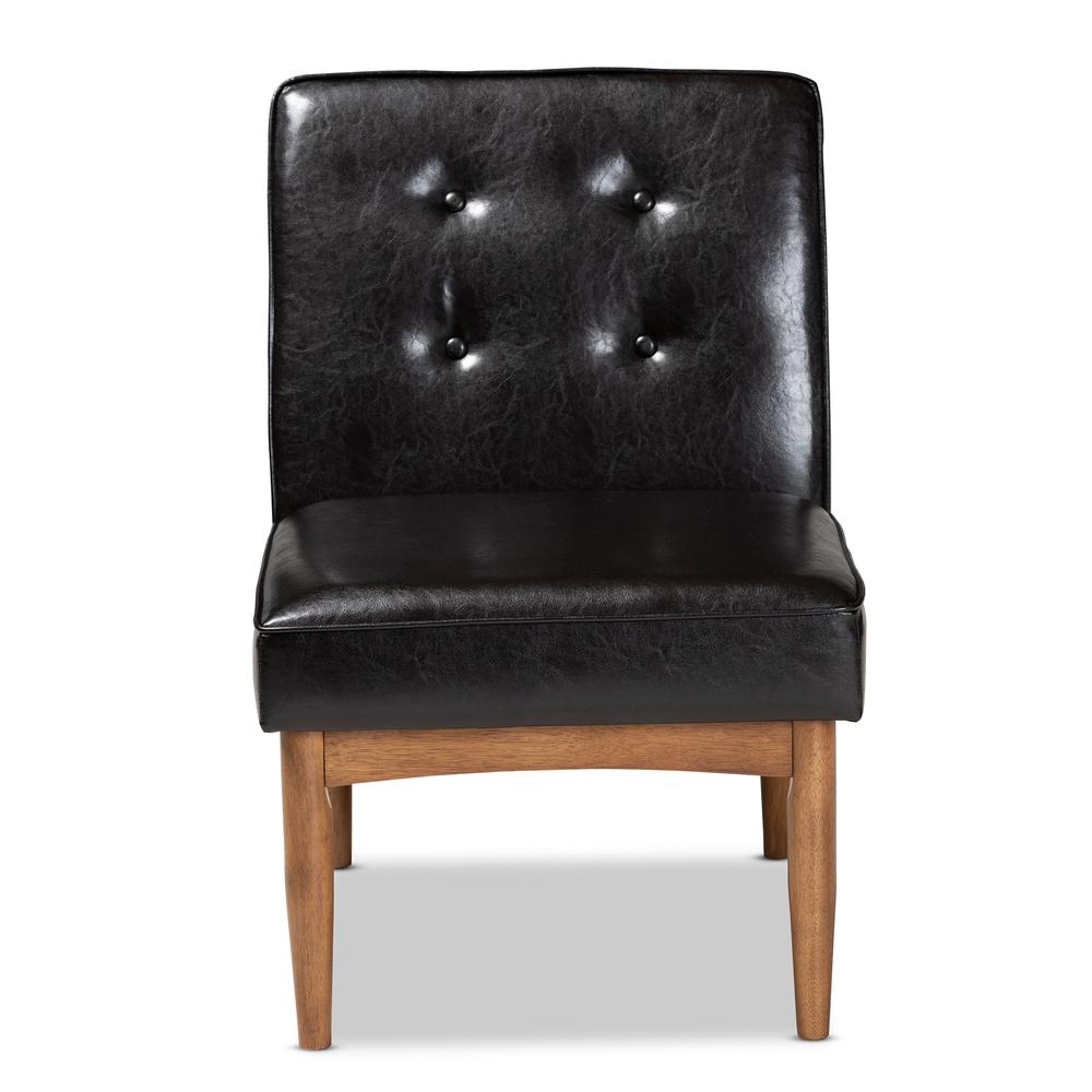Arvid Mid-Century Modern Dark Brown Faux Leather Upholstered Wood Dining Chair. Picture 11