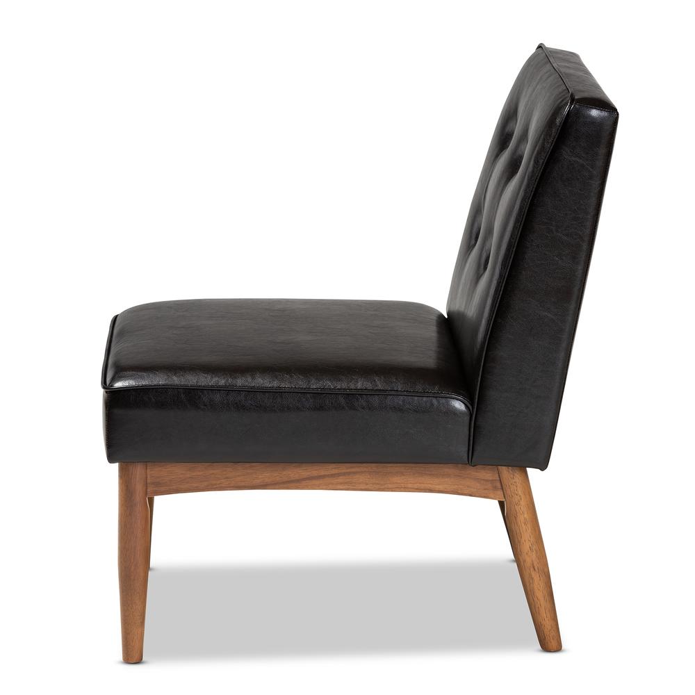 Arvid Mid-Century Modern Dark Brown Faux Leather Upholstered Wood Dining Chair. Picture 12